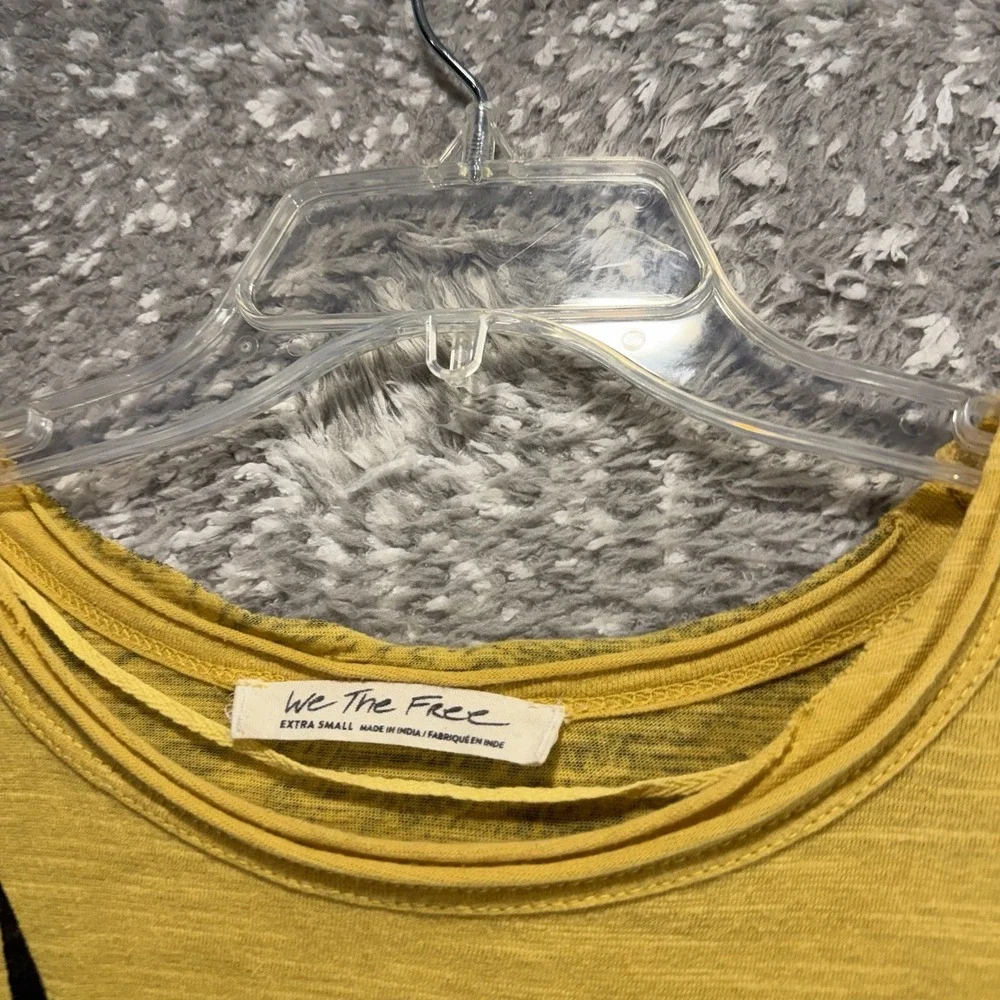 Free People Soak Up The Sun Yellow Eagle Embroidered Tee XS Boho Oversized